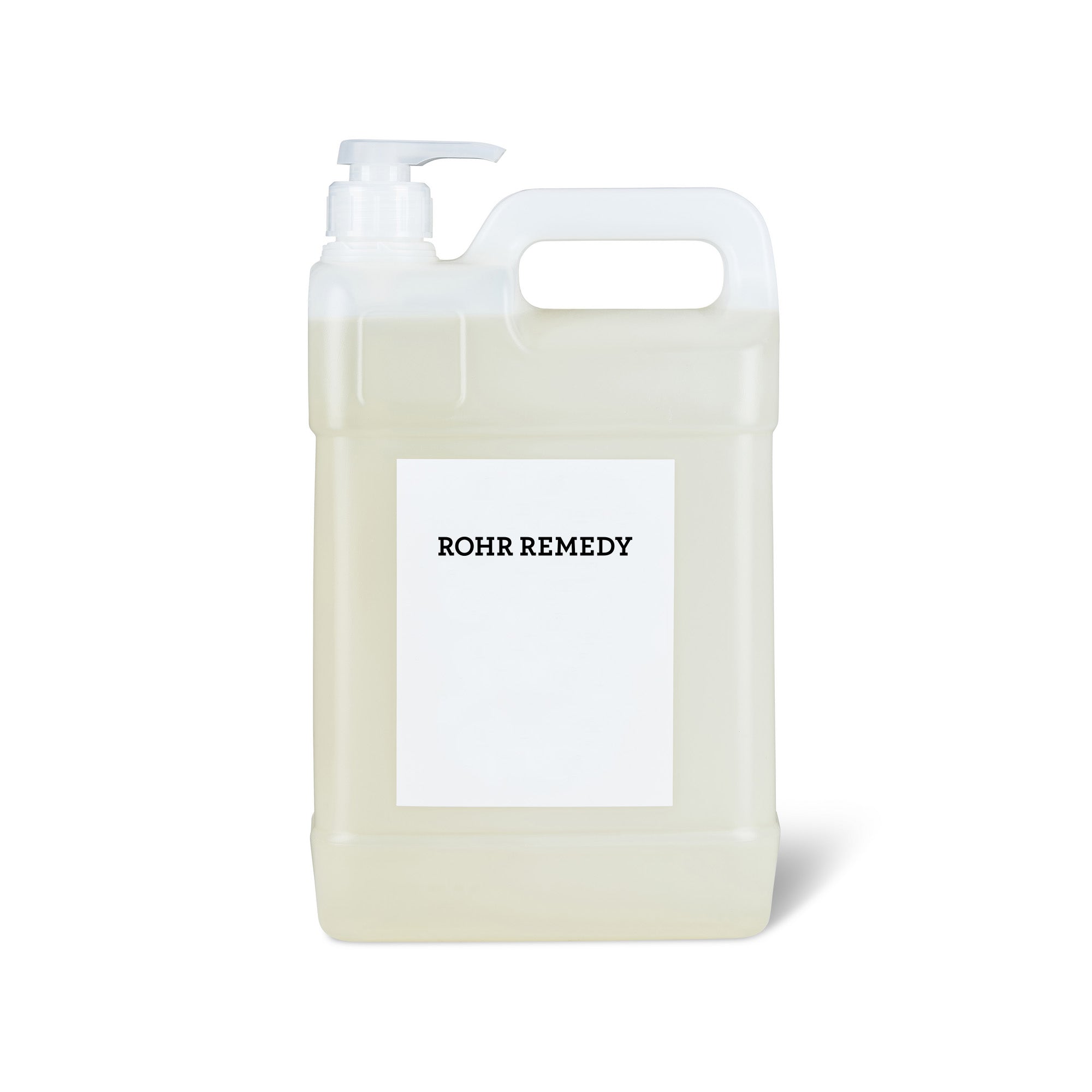 Rohr Remedy 5L bulk shampoo and wash refill jug in semi-transparent plastic with a white logo label.