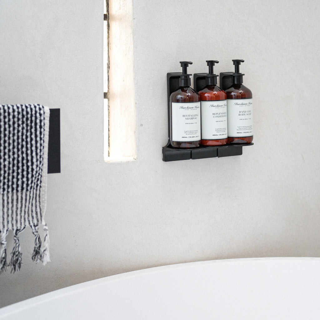 Murchison-Hume skincare haircare bodycare products Hotel Amenities Range by Buzz Products Pluma Bracket System Range Refillable Bottles for for AirBnB Hotels Hospitality